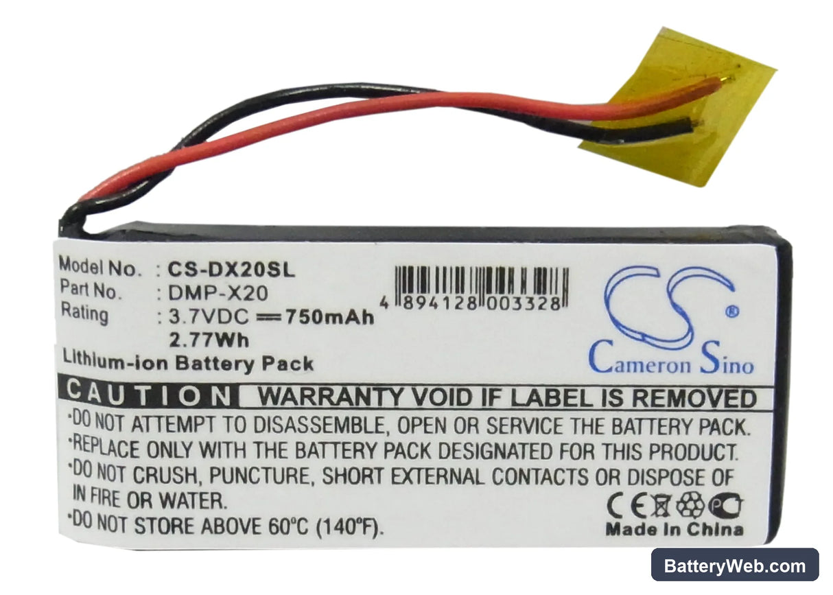 Gateway DMP-X20 MP3 player Replacement Battery, 3.7V, 750mAh, Li-ion 5