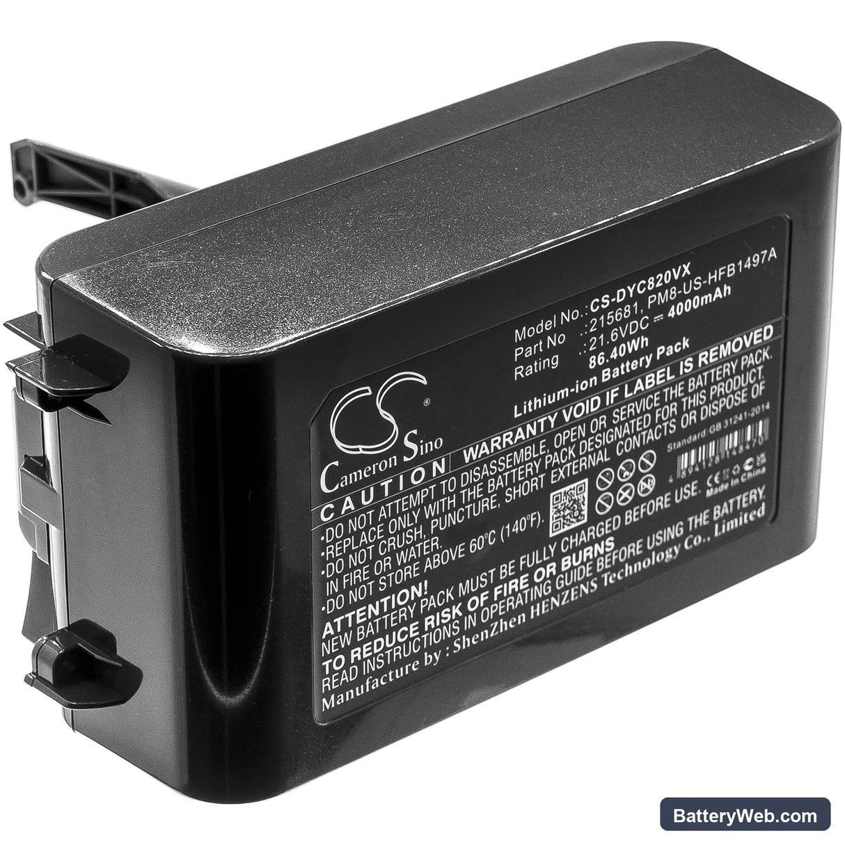 Dyson V8 Replacement Battery, 21.6V, 4000mAh, Li-ion 3