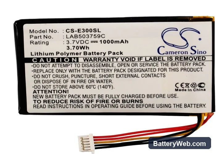 Toshiba Genio E300 Replacement Battery, 3.7V, 1000mAh, Li-Polymer 5
