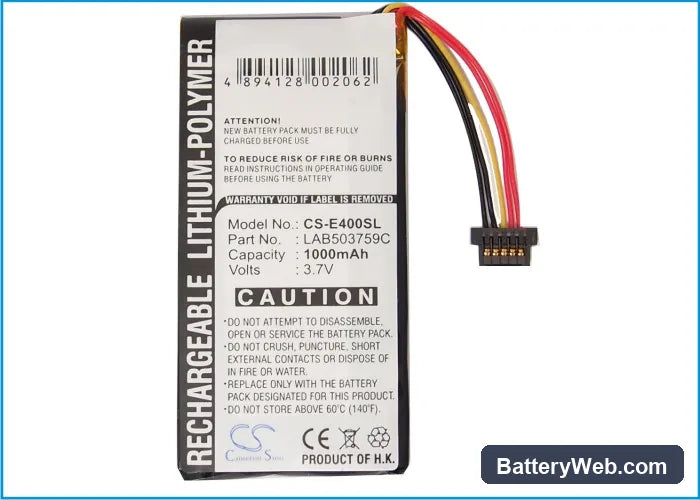 Toshiba E400 Replacement Battery, 3.7V, 1000mAh, Li-Polymer 5