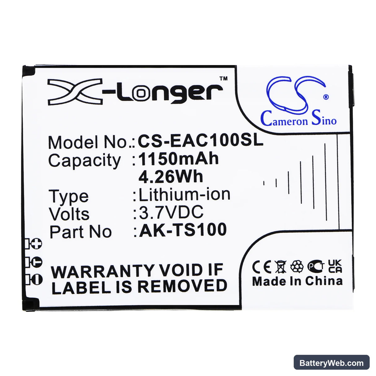 Emporia TELME TS100 Replacement Battery, 3.7V, 1150mAh, Li-ion 3