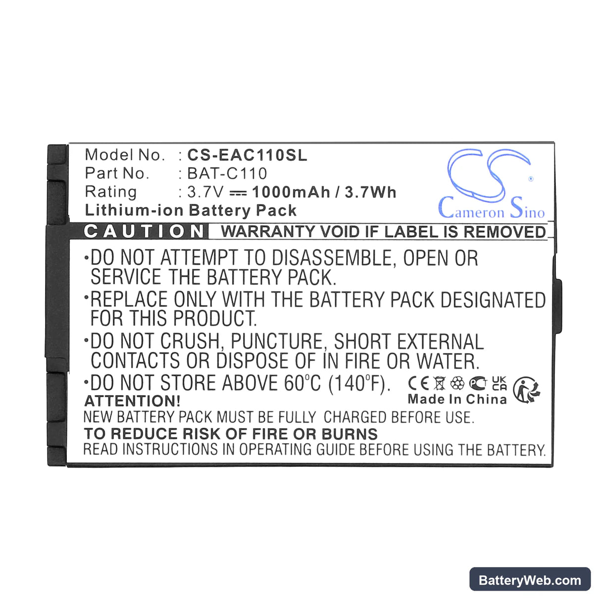 Emporia Telme C131 Replacement Battery, 3.7V, 1000mAh, Li-ion 5