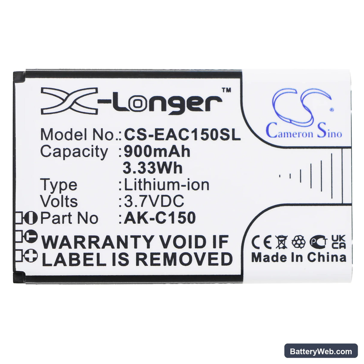 Emporia Telme C150 Replacement Battery, 3.7V, 900mAh, Li-ion 3