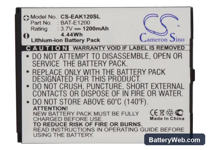 Emporia TELME E1000 Replacement Battery, 3.7V, 1200mAh, Li-ion 5