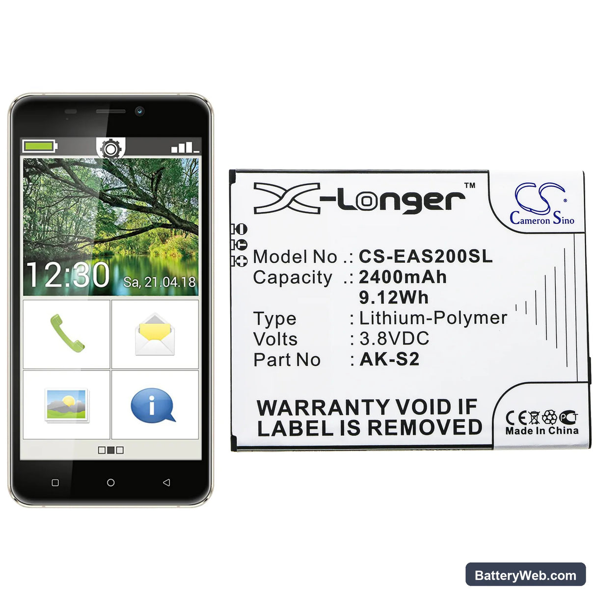 Emporia Smart 2 Replacement Battery, 3.8V, 2400mAh, Li-Polymer 4
