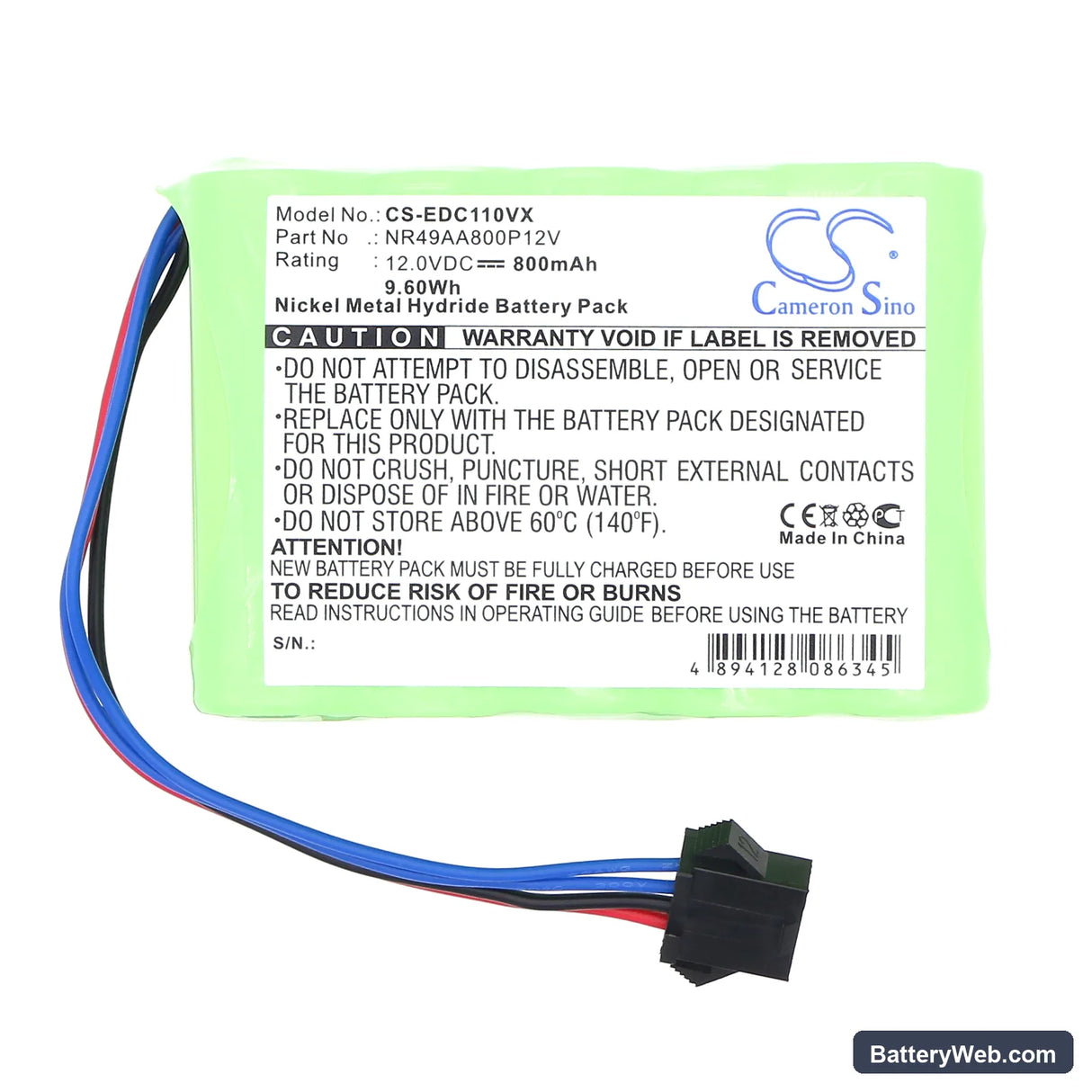 Ecovacs Deebot CR110 Replacement Battery, 12V, 800mAh, Ni-MH 3