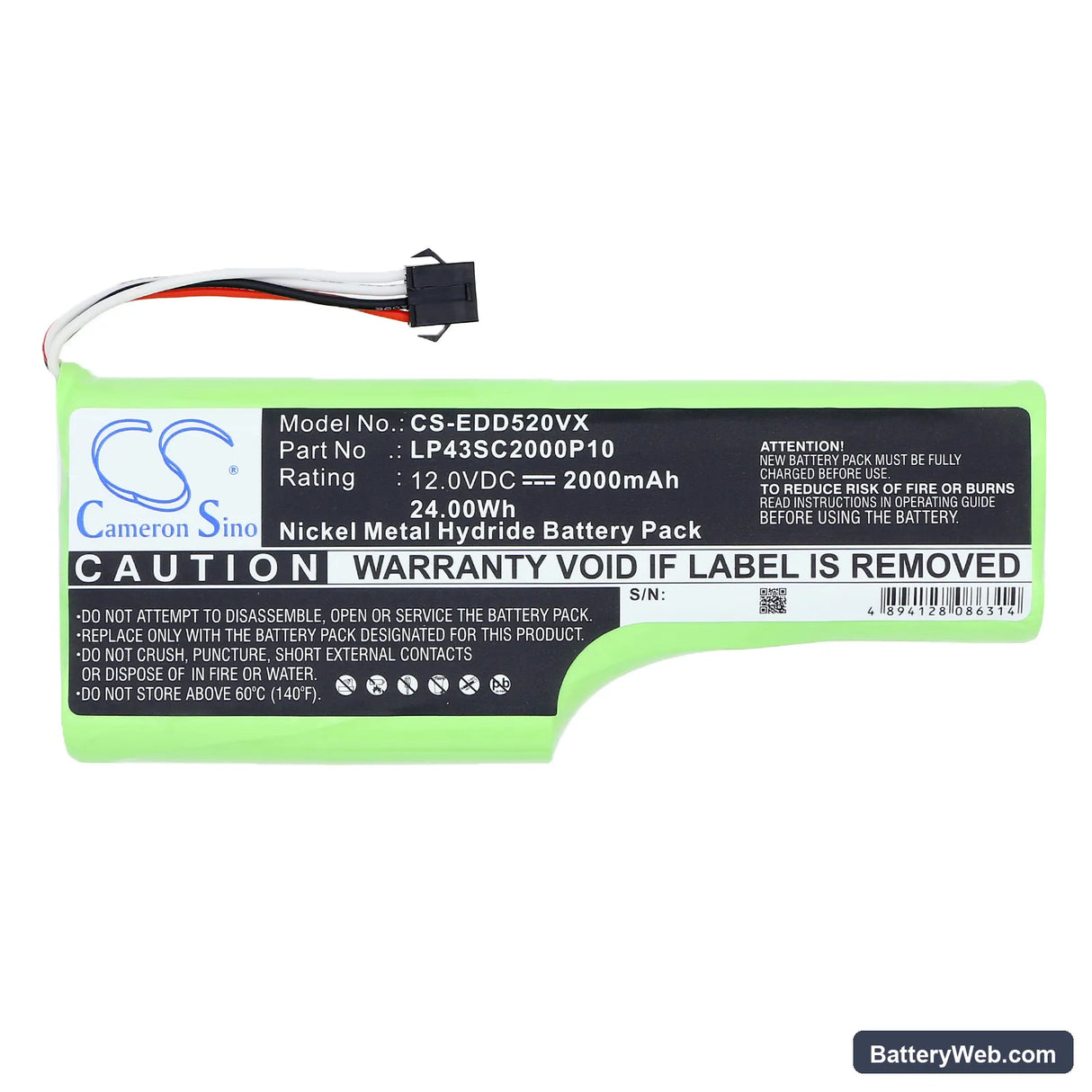 Ecovacs Deebot D520 Replacement Battery, 12V, 2000mAh, Ni-MH 3
