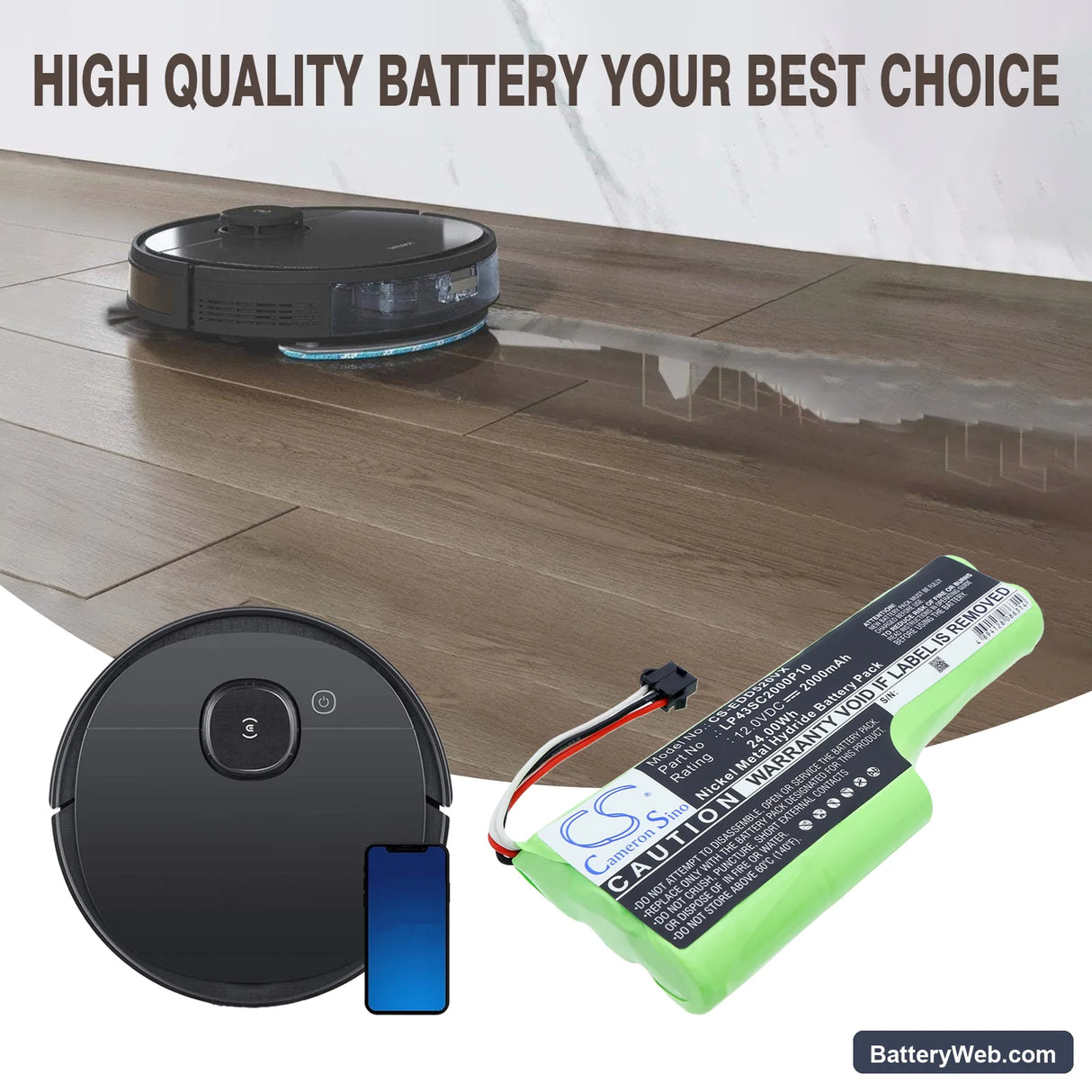 Ecovacs Deebot D520 Replacement Battery, 12V, 2000mAh, Ni-MH 6