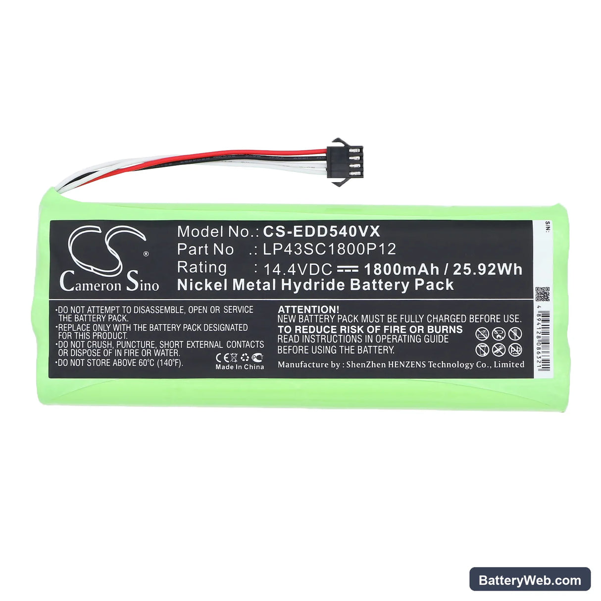 Ecovacs Deebot D523 Replacement Battery, 14.4V, 1800mAh, Ni-MH 3