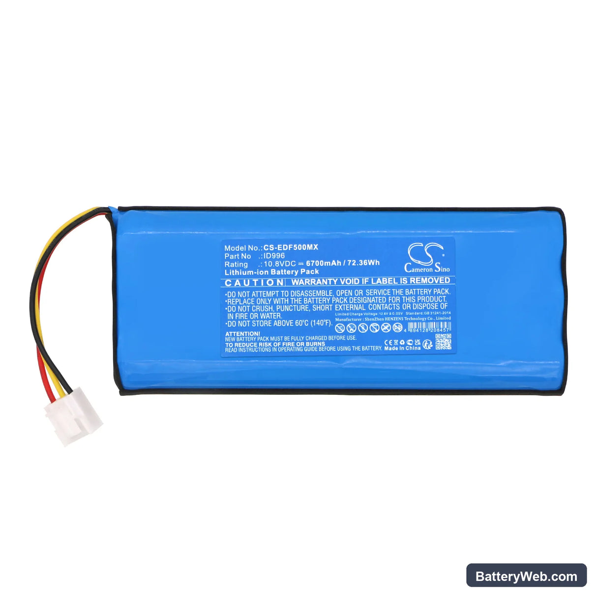 Edan X12 Replacement Battery, 10.8V, 6700mAh, Li-ion 3