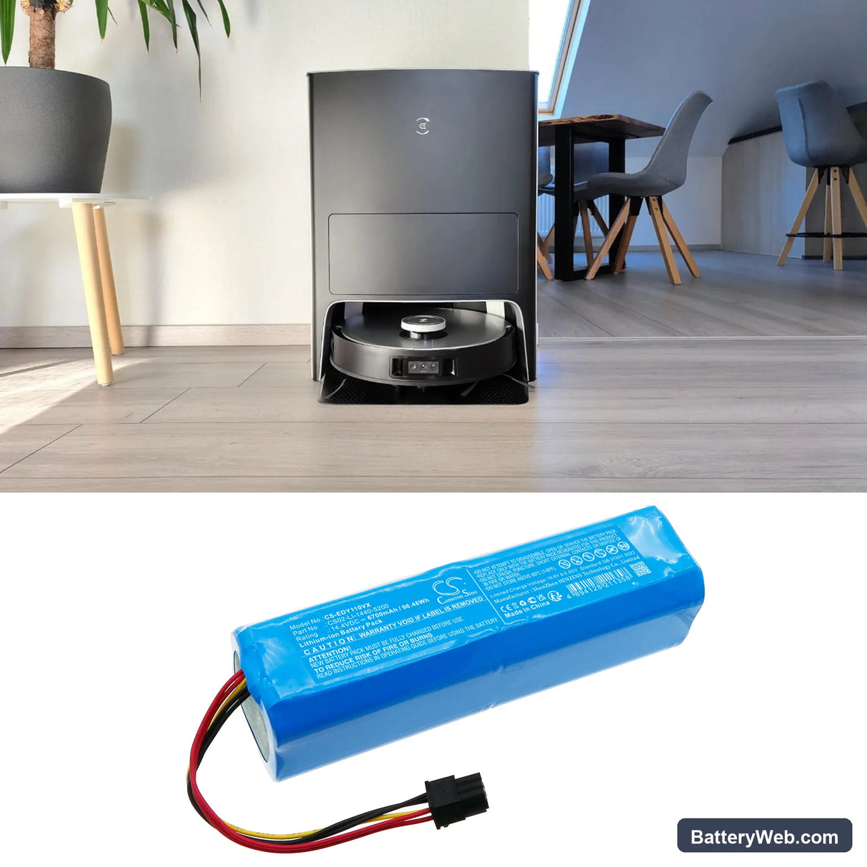 Ecovacs Deebot Y1 Replacement Battery, 14.4V, 6700mAh, Li-ion 6