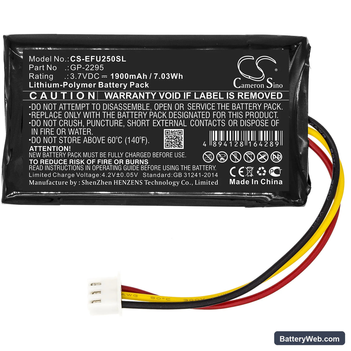 EXFO PX1 Replacement Battery, 3.7V, 1900mAh, Li-Polymer 3