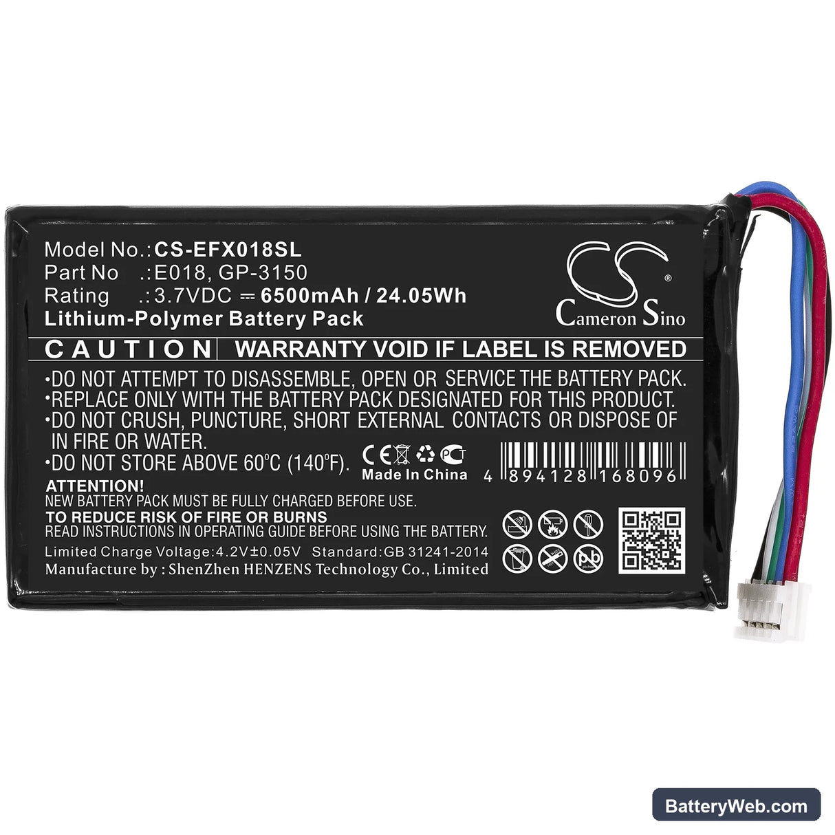 EXFO OX1 Replacement Battery, 3.7V, 6500mAh, Li-Polymer 3
