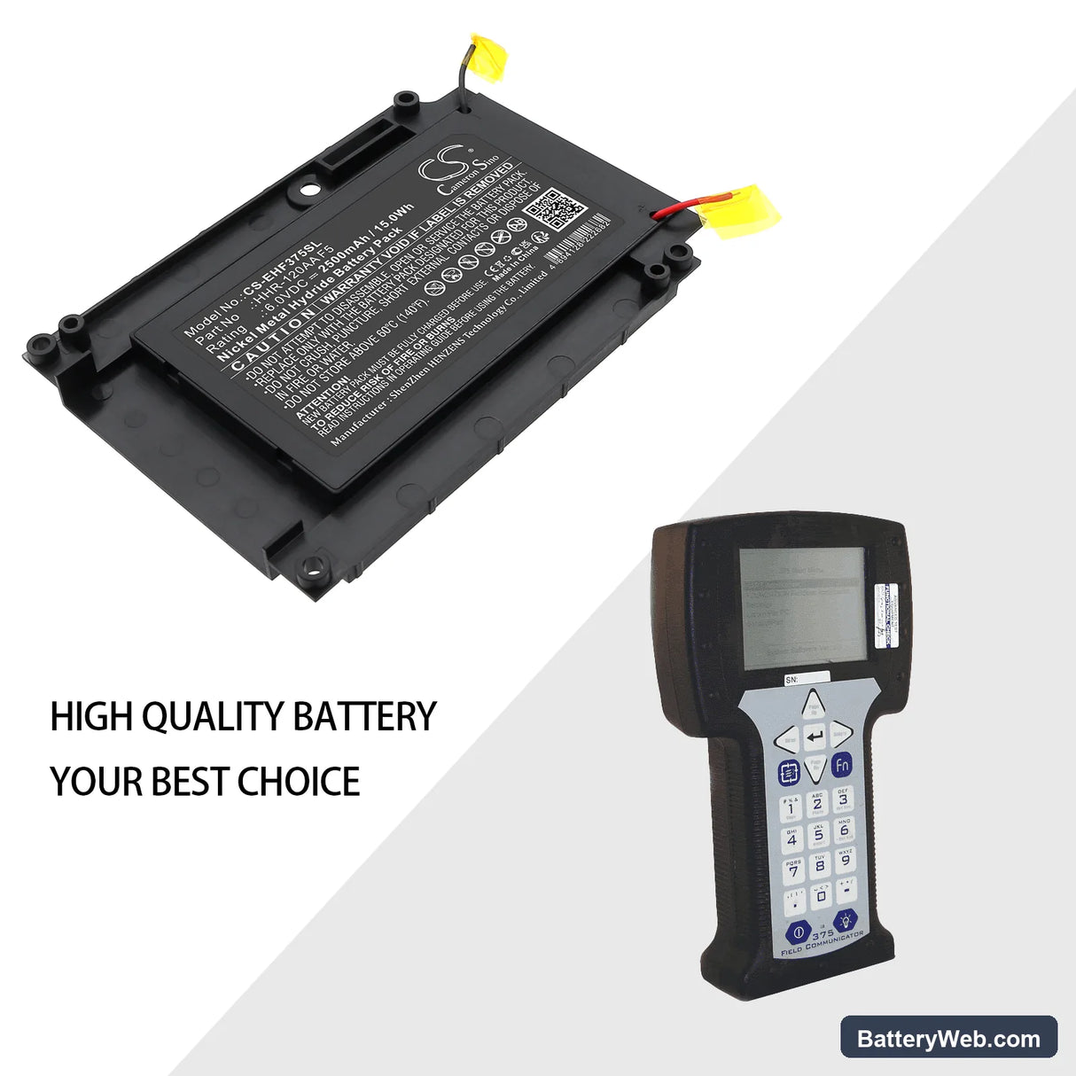 Emerson Hart Fieldbus 375 Handheld Terminal Field Communicator Replacement Battery, 6V, 2500mAh, Ni-MH 7