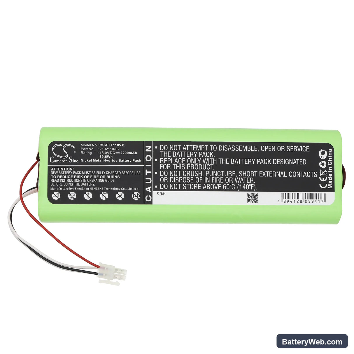 Electrolux Trilobite Replacement Battery, 18V, 2200mAh, Ni-MH 3