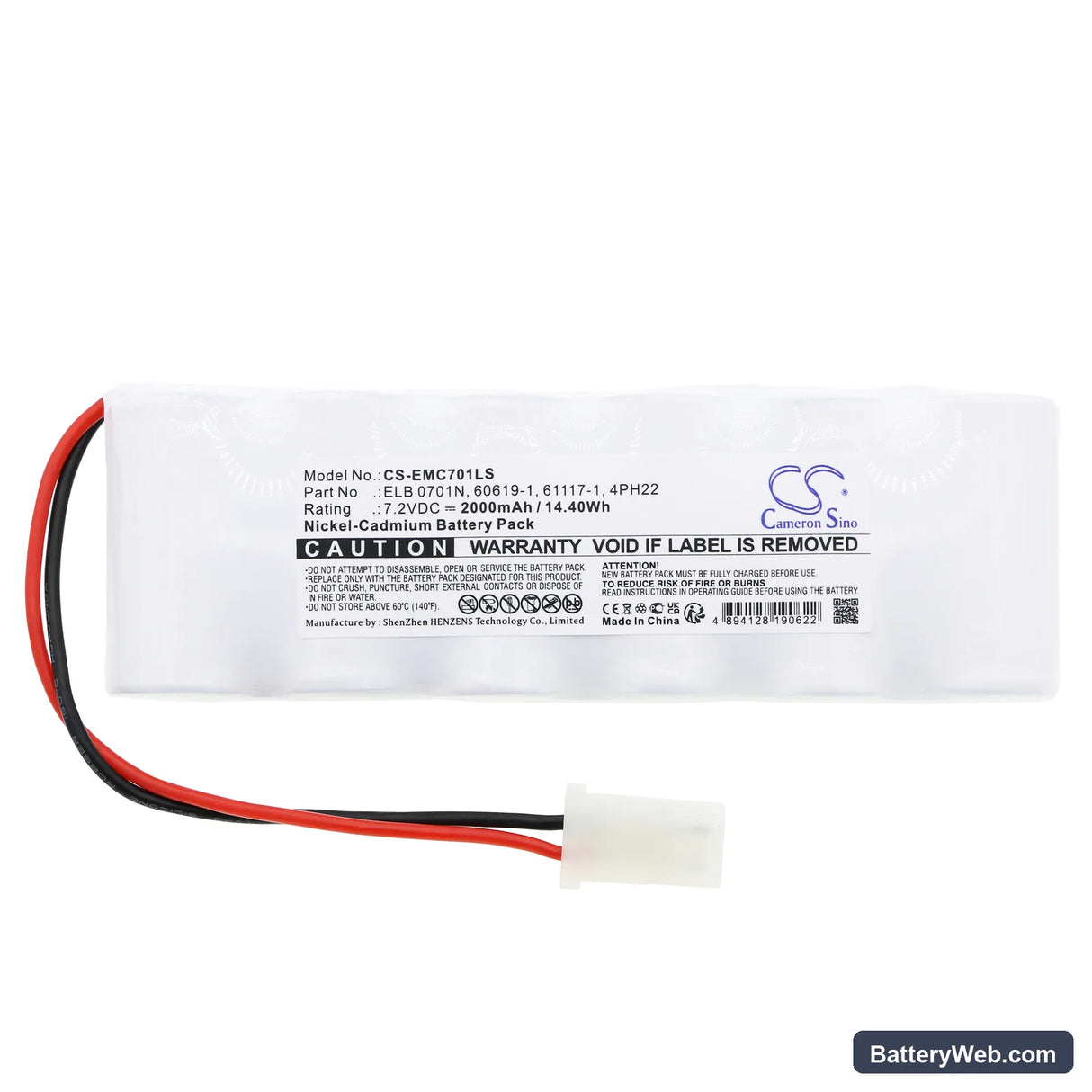 Lithonia LV S W R 120/277 ELN UM Replacement Battery, 7.2V, 2000mAh, Ni-CD 3