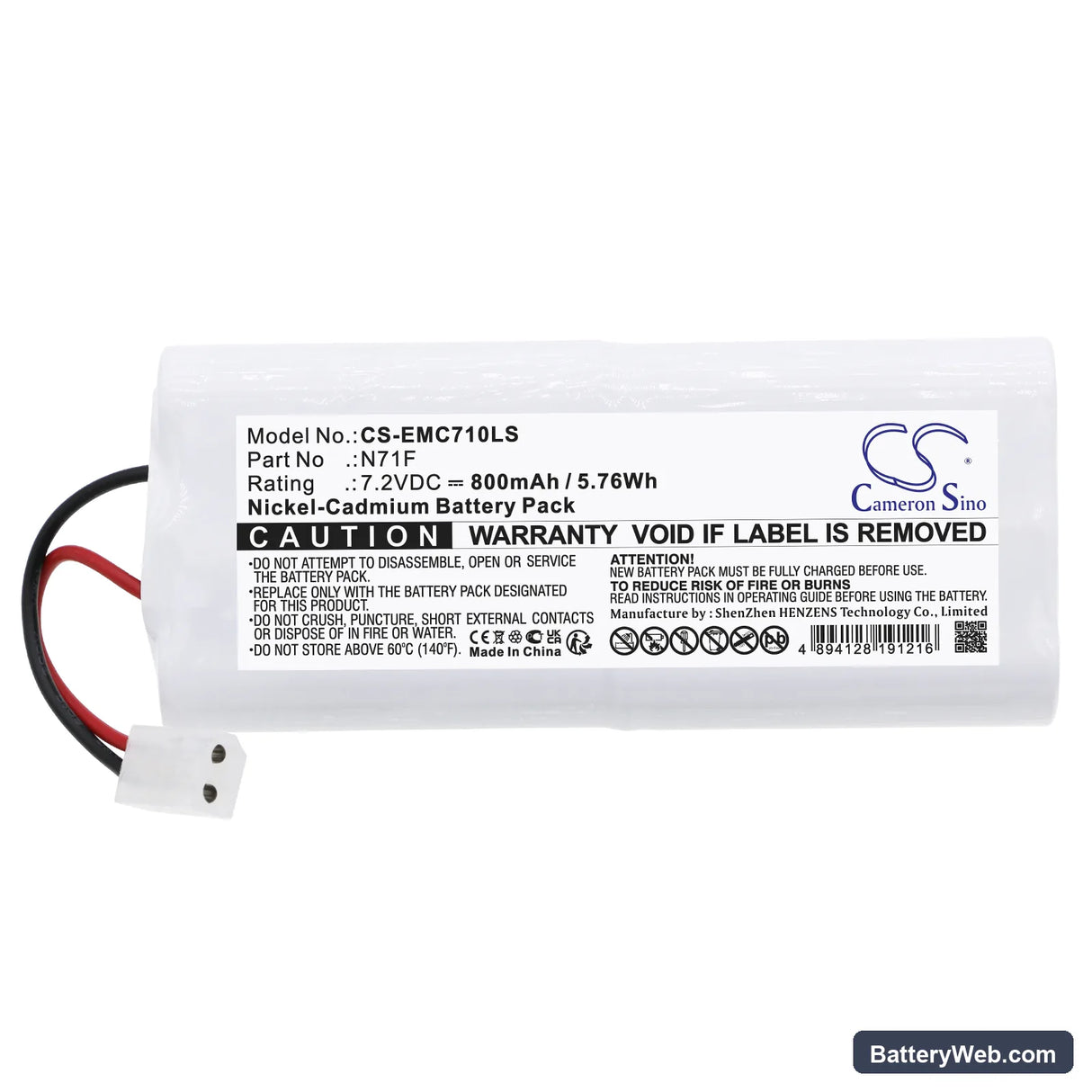 BIG BEAM ECHL1RWW Replacement Battery, 7.2V, 800mAh, Ni-CD 3