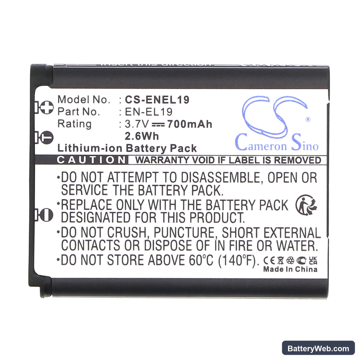 NiKon Coolpix S3100 Replacement Battery, 3.7V, 700mAh, Li-ion 3