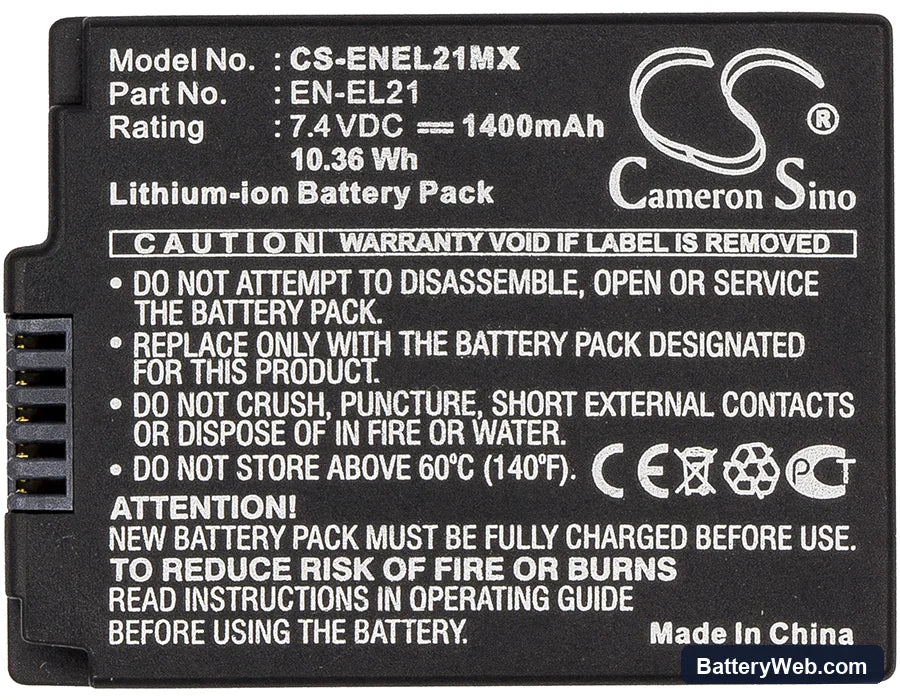 NiKon 1 V2 Replacement Battery, 7.4V, 1400mAh, Li-ion 3