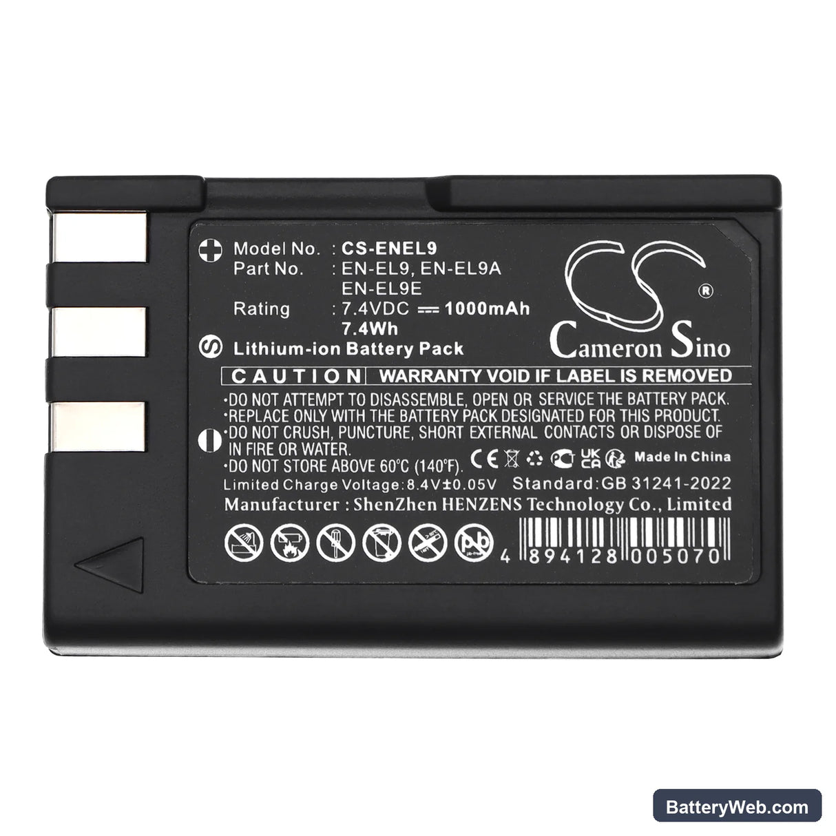 NiKon DSLR-D40 Replacement Battery, 7.4V, 1000mAh, Li-ion 5