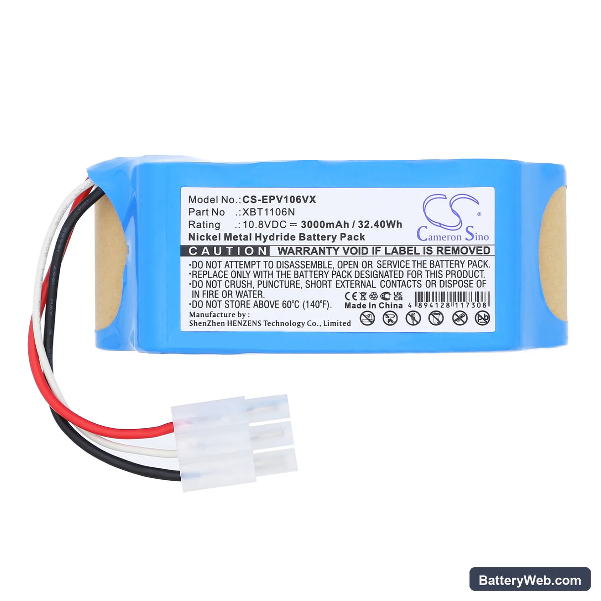 Euro Pro Shark Navigator SV116N Freestyle Replacement Battery, 10.8V, 3000mAh, Ni-MH 3