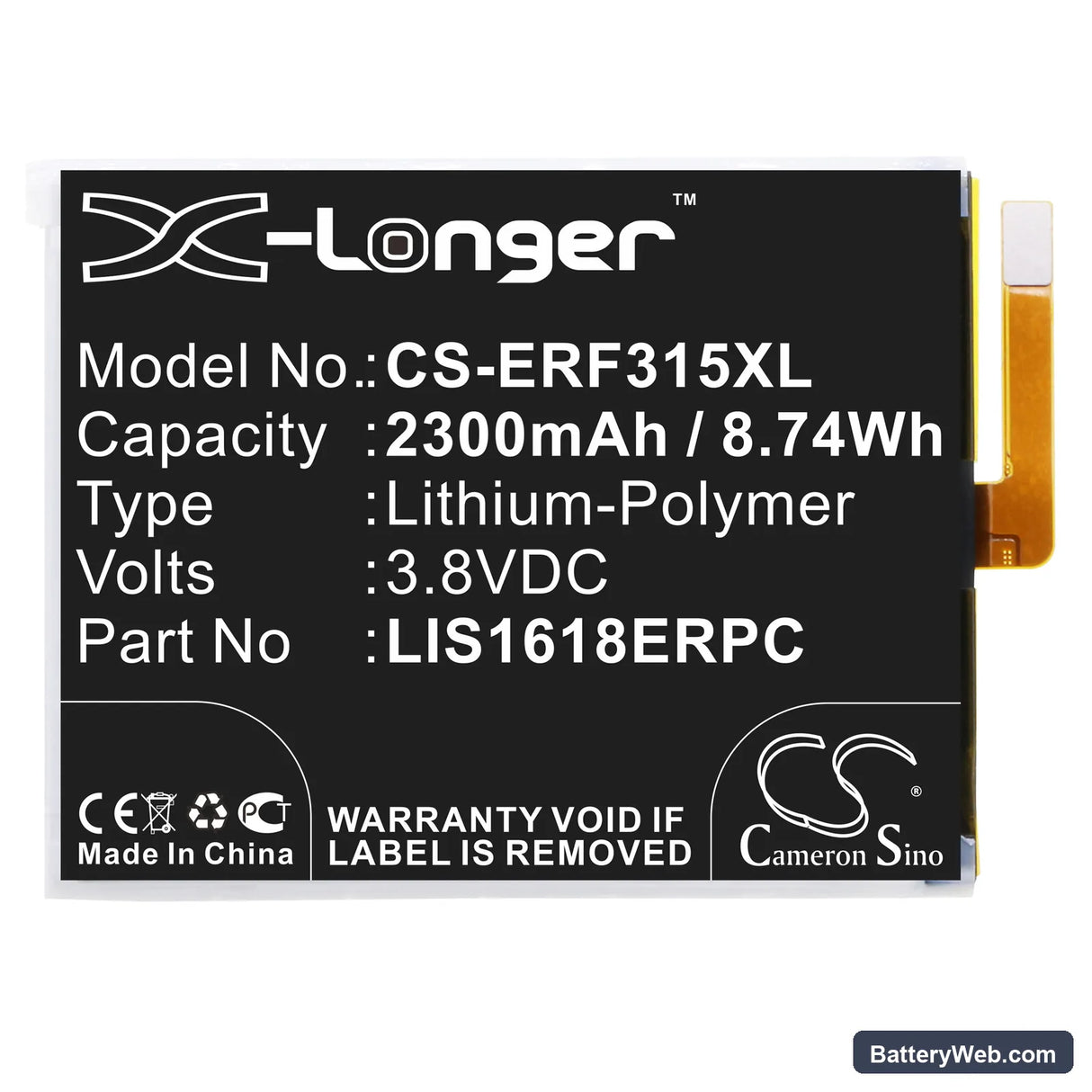 Sony Xperia E5 Replacement Battery, 3.8V, 2300mAh, Li-Polymer 3