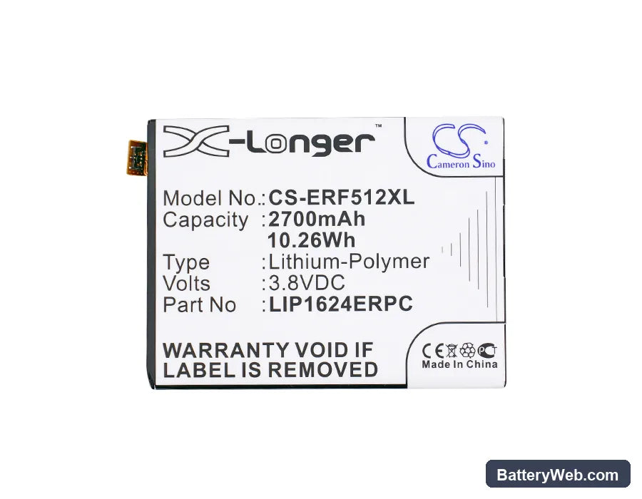Sony Ericsson Xperia X Replacement Battery, 3.8V, 2700mAh, Li-Polymer 3