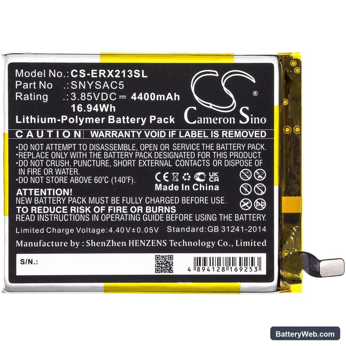 Sony Xperia 10 III 5G Replacement Battery, 3.85V, 4400mAh, Li-Polymer 3