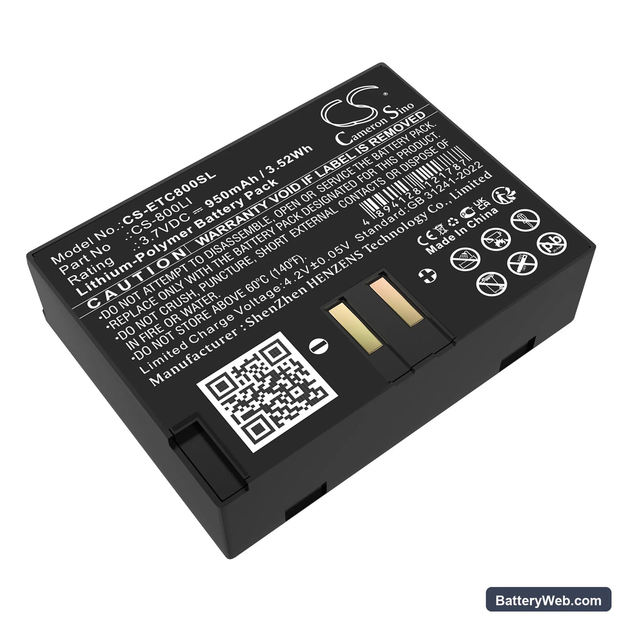 Eartec ComStar Wireless Headsets Replacement Battery, 3.7V, 950mAh, Li-Polymer 1