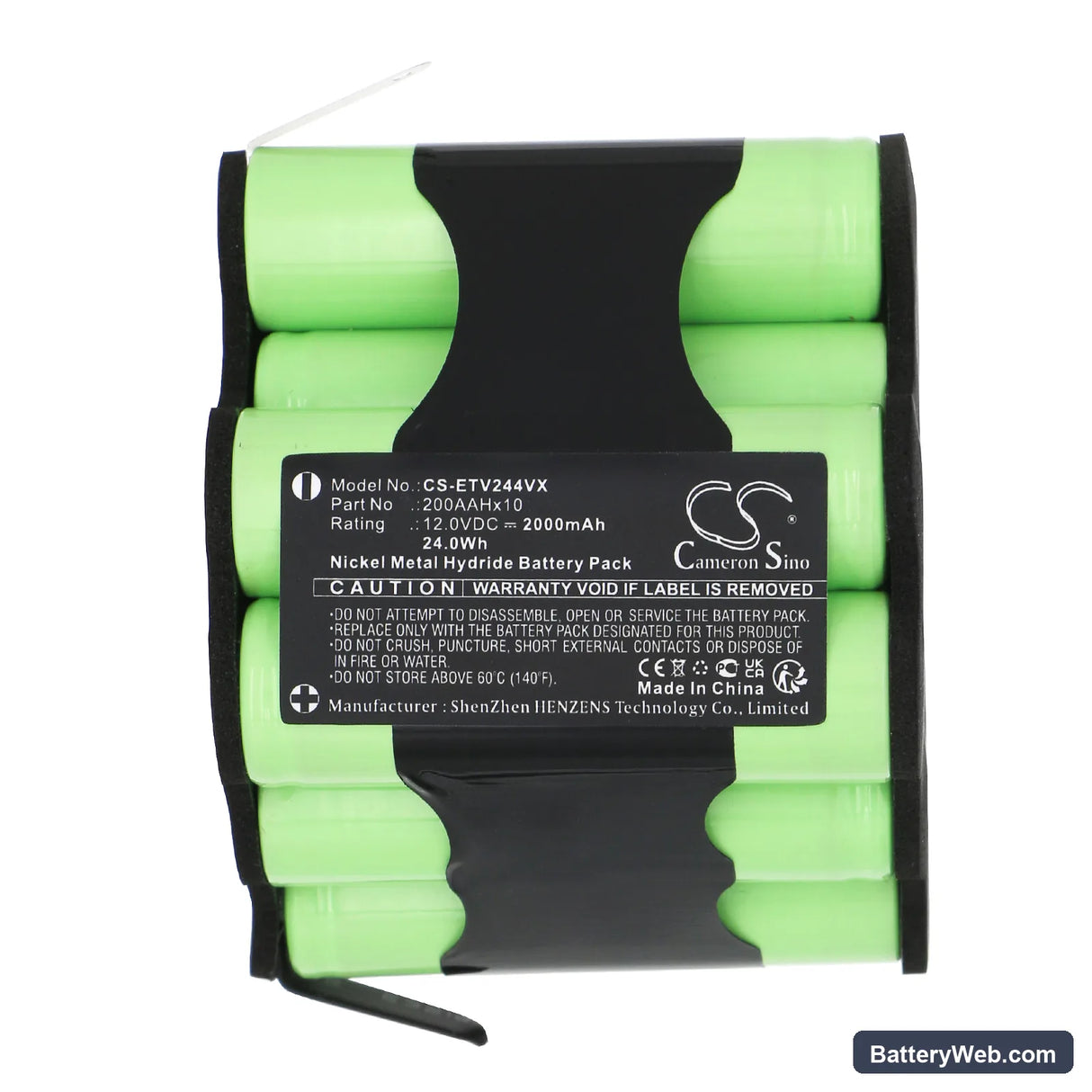 ETA 2442 Verto Replacement Battery, 12V, 2000mAh, Ni-MH 3