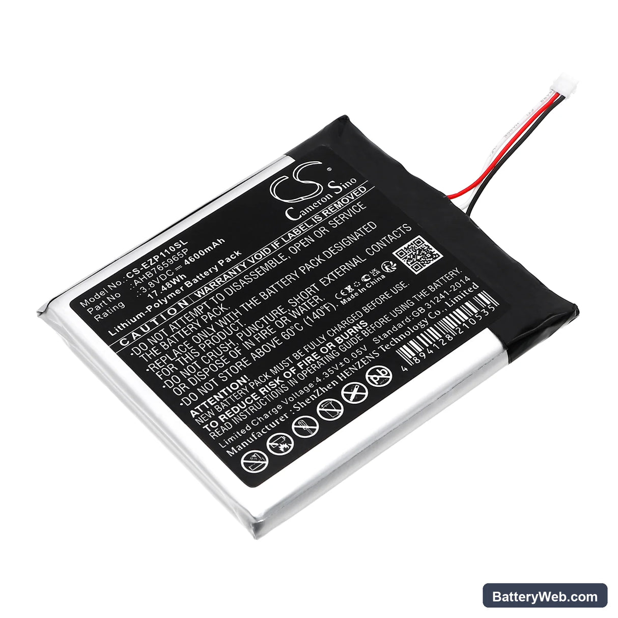 Ezviz CS-DP1C-4A1WPFBSR Replacement Battery, 3.8V, 4600mAh, Li-Polymer 1