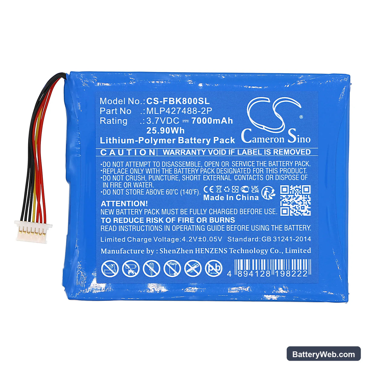 Fieldbook K80 Replacement Battery, 3.7V, 7000mAh, Li-Polymer 3