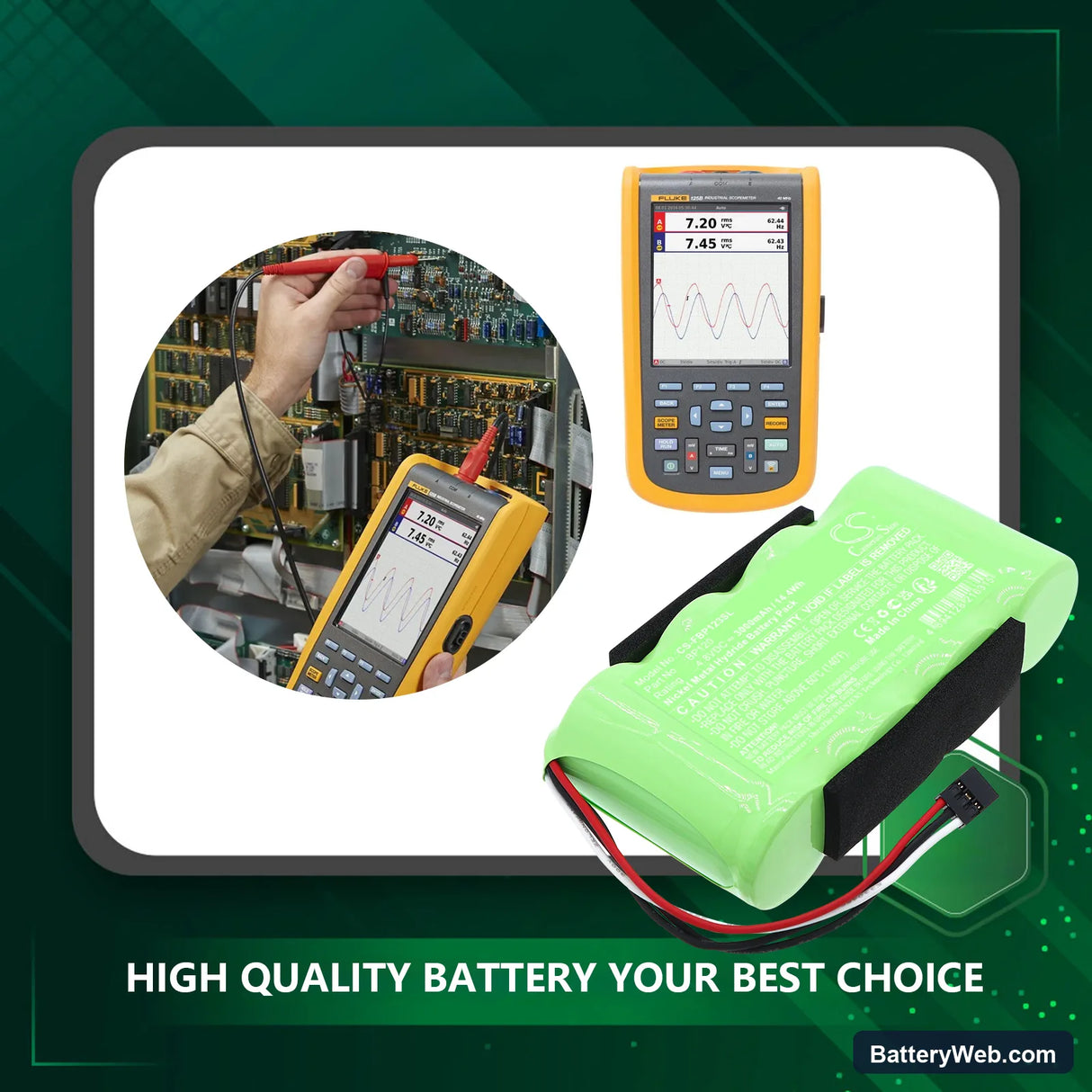 Fluke Scopemeter 120 (Firmware 2.01 version or above) Replacement Battery, 4.8V, 3000mAh, Ni-MH 6