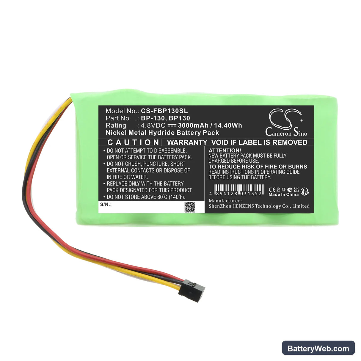 Fluke ScopeMeter 124 Replacement Battery, 4.8V, 3000mAh, Ni-MH 3