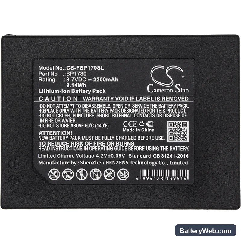 Fluke 1730 Replacement Battery, 3.7V, 2200mAh, Li-ion 3