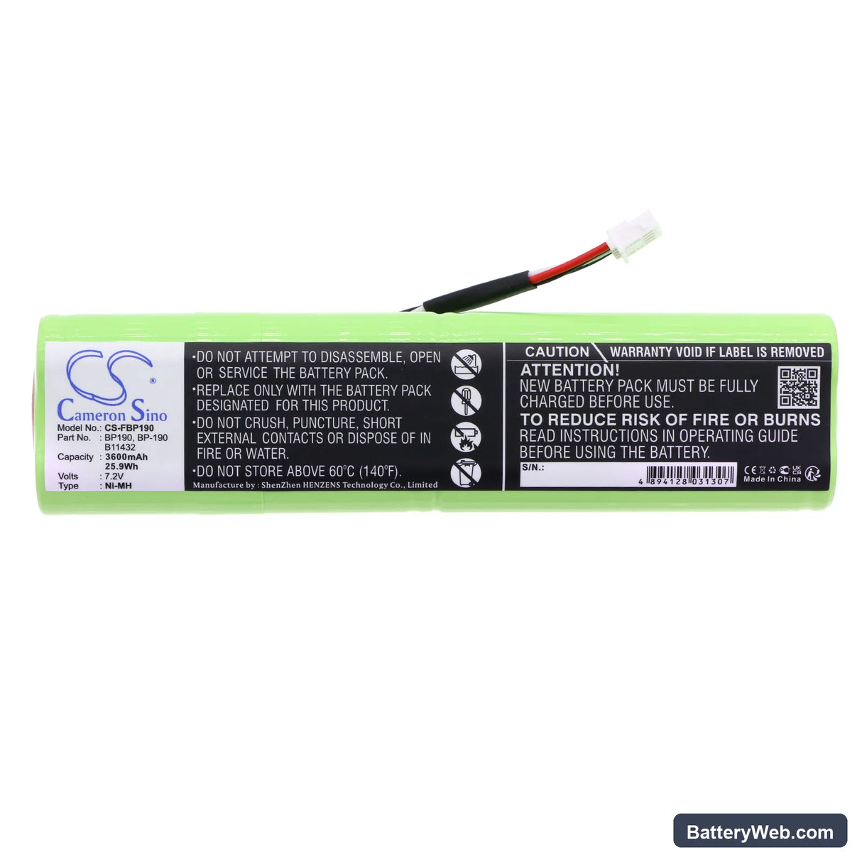 Fluke Scopemeter 192 Replacement Battery, 7.2V, 3600mAh, Ni-MH 3