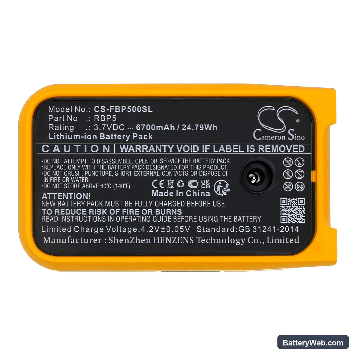 Fluke 6XG45 Replacement Battery, 3.7V, 6700mAh, Li-ion 5