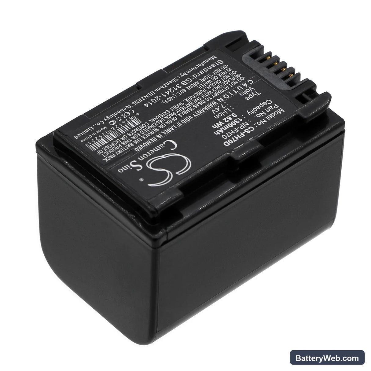 Sony DCR-DVD908E Replacement Battery, 7.4V, 1300mAh, Li-ion 2