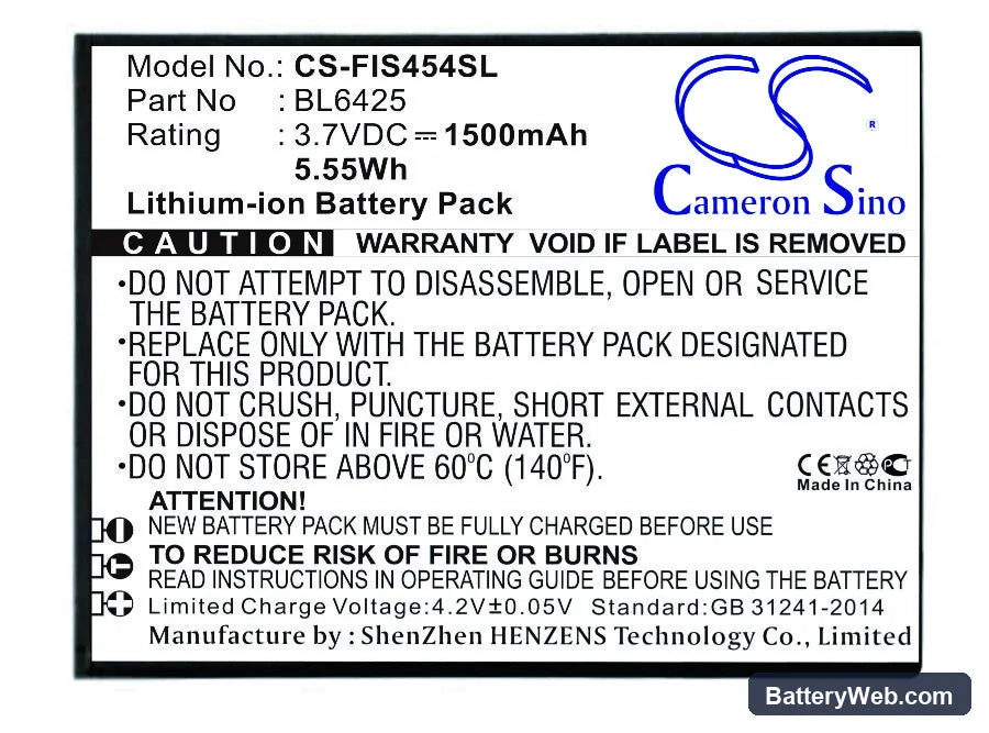 Fly FS454 Replacement Battery, 3.7V, 1500mAh, Li-ion 1