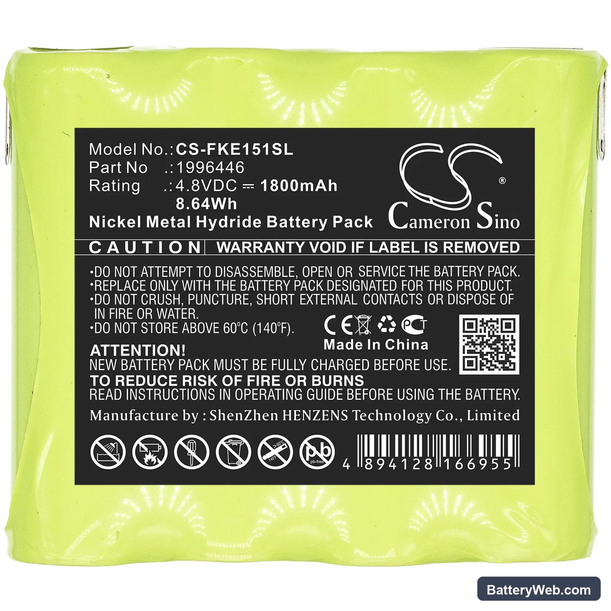 Fluke E1515W Replacement Battery, 4.8V, 1800mAh, Ni-MH 3