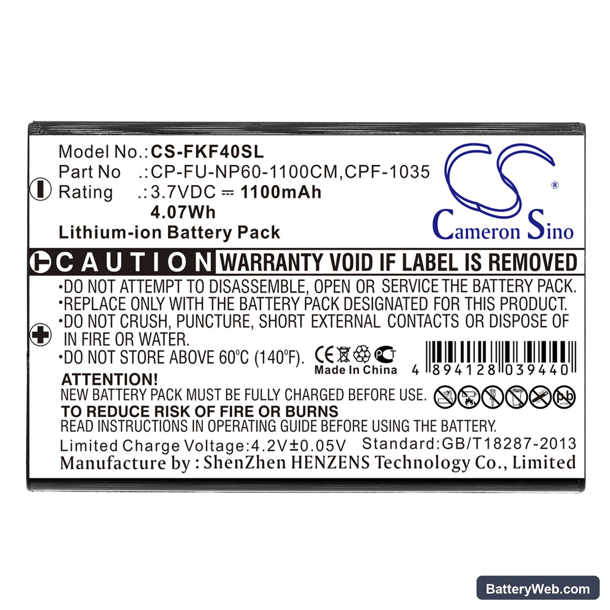 GoBandit LIFE Replacement Battery, 3.7V, 1100mAh, Li-ion 3