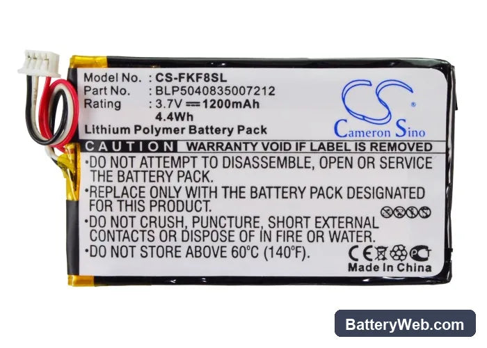 Falk F5 Replacement Battery, 3.7V, 1200mAh, Li-Polymer 6