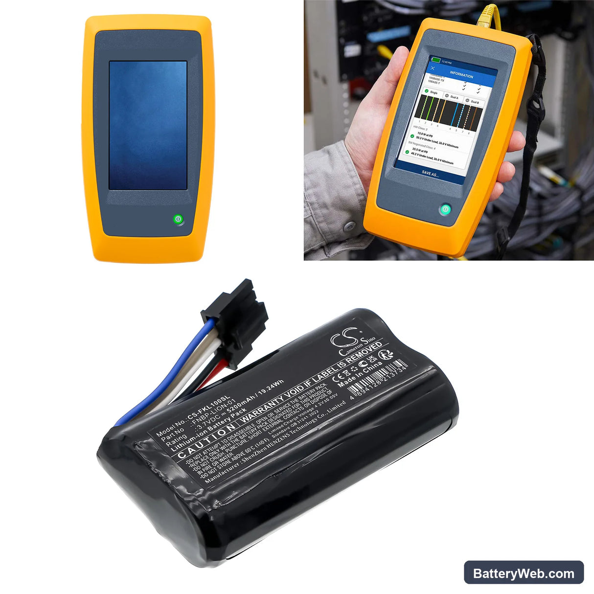 Fluke LIQ-100 Replacement Battery, 3.7V, 5200mAh, Li-ion 6