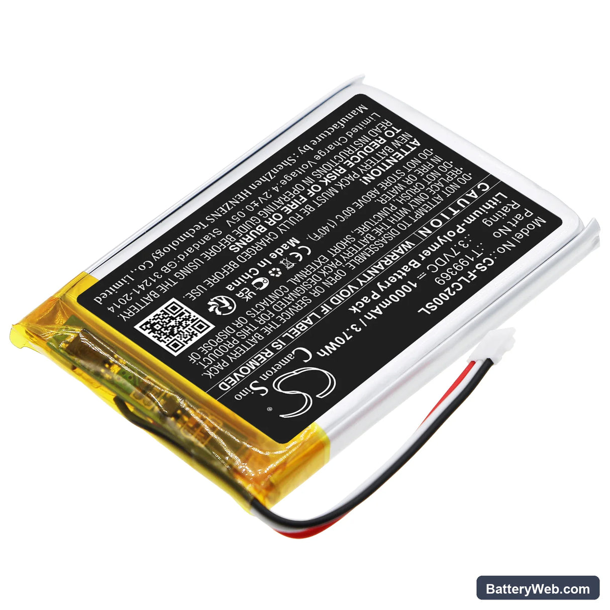 Flir C2 Replacement Battery, 3.7V, 1000mAh, Li-Polymer 2