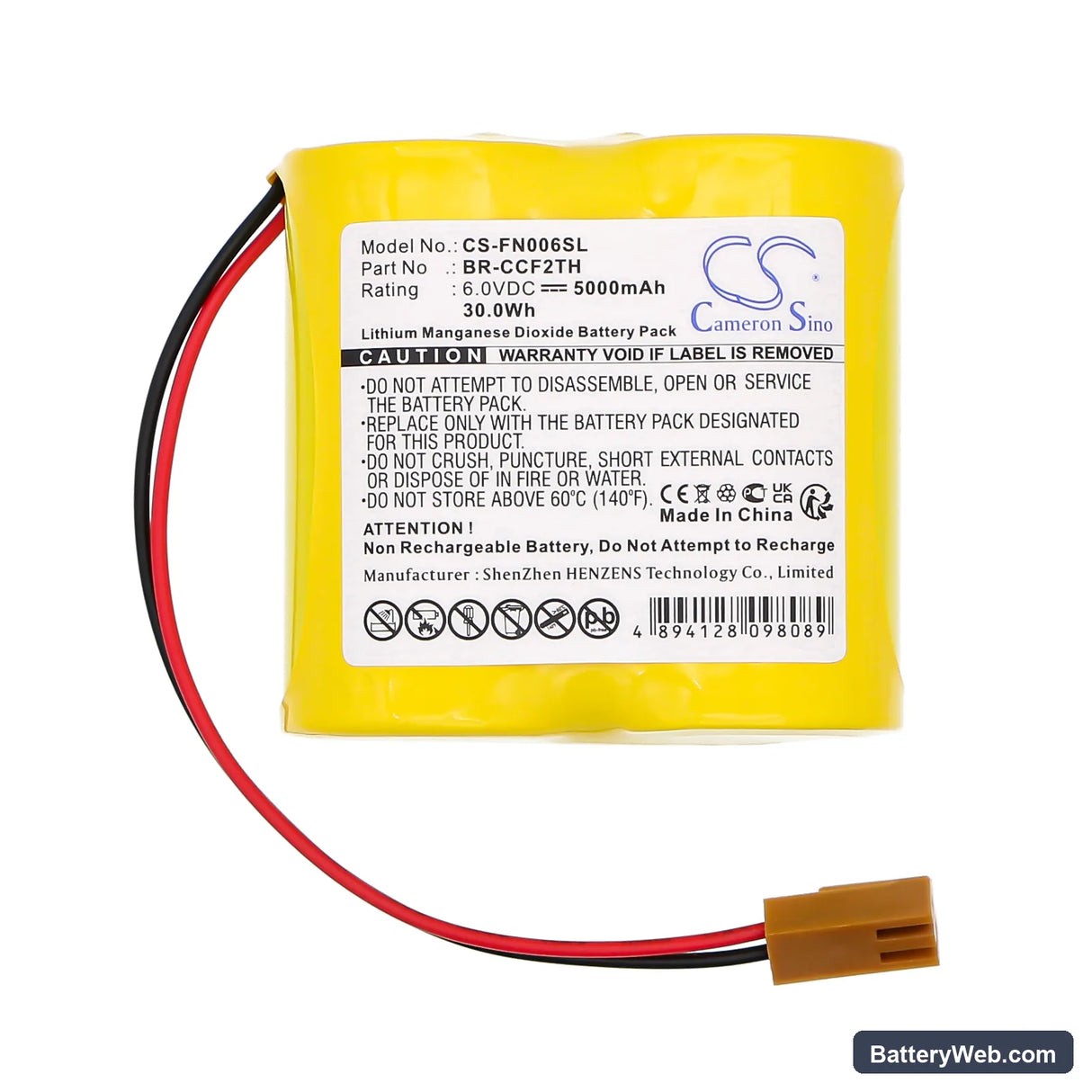 Panasonic Replacement Battery, 6V, 5000mAh, Li-MnO2 3
