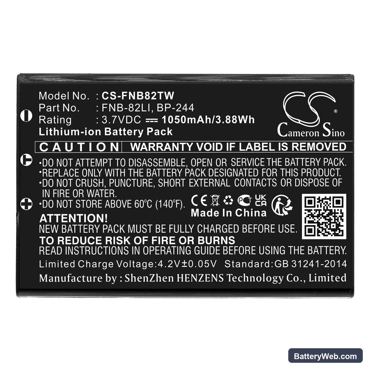 Baofeng UV-3R Replacement Battery, 3.7V, 1050mAh, Li-ion 3