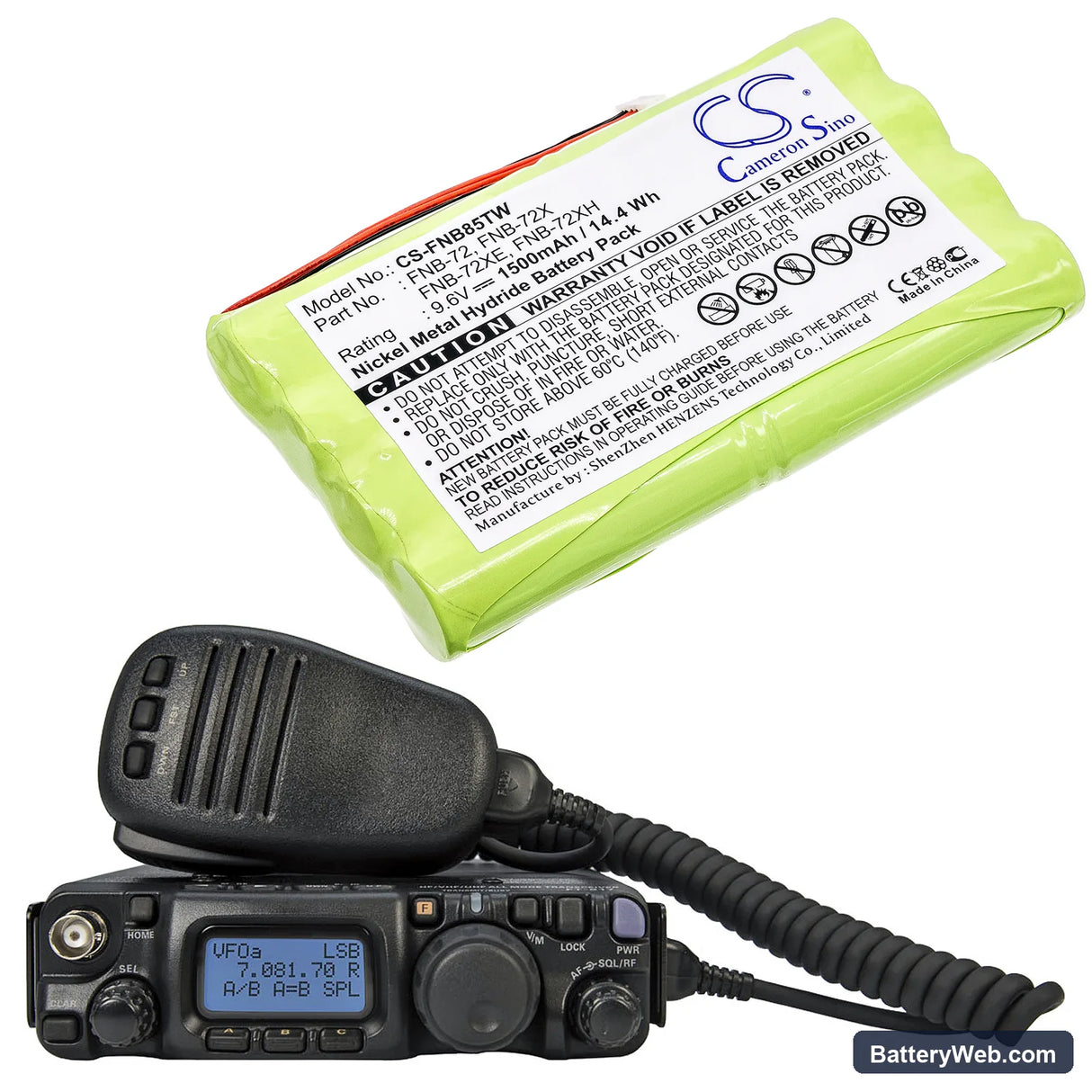 Vertex Standard FT-817 Replacement Battery, 9.6V, 1500mAh, Ni-MH 6