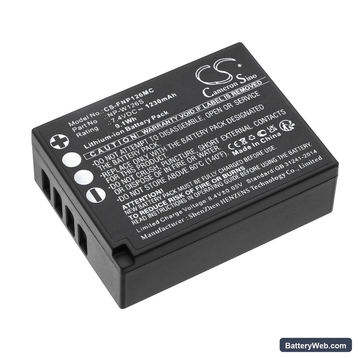 Fujifilm FinePix HS30EXR Replacement Battery, 7.4V, 1230mAh, Li-ion 1
