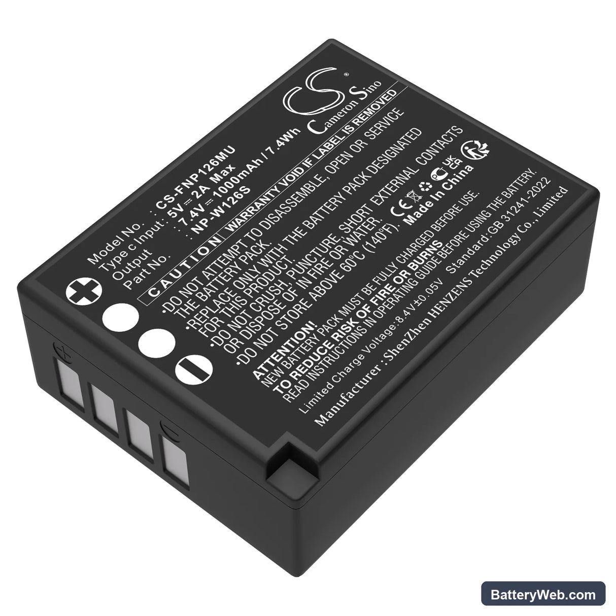 Fujifilm FinePix HS30EXR Replacement Battery, 7.4V, 1000mAh, Li-ion 1