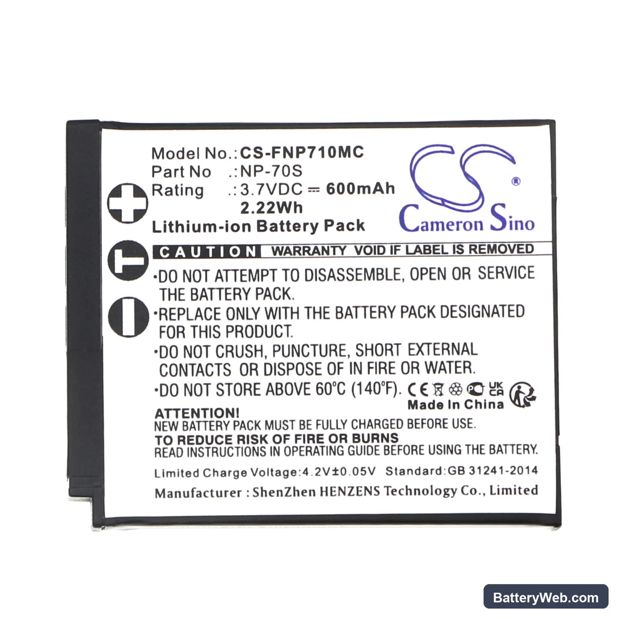 Fujifilm Instax Mini 99 Replacement Battery, 3.7V, 600mAh, Li-ion 3